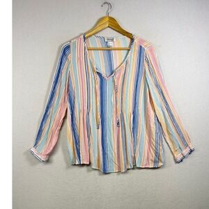 Collection L Striped Blouse Womens Size 4 Multi Color Long Sleeve V-Neck Tie Top